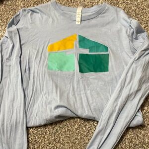 Light Blue Long Sleeve Shirt with Geometric Design